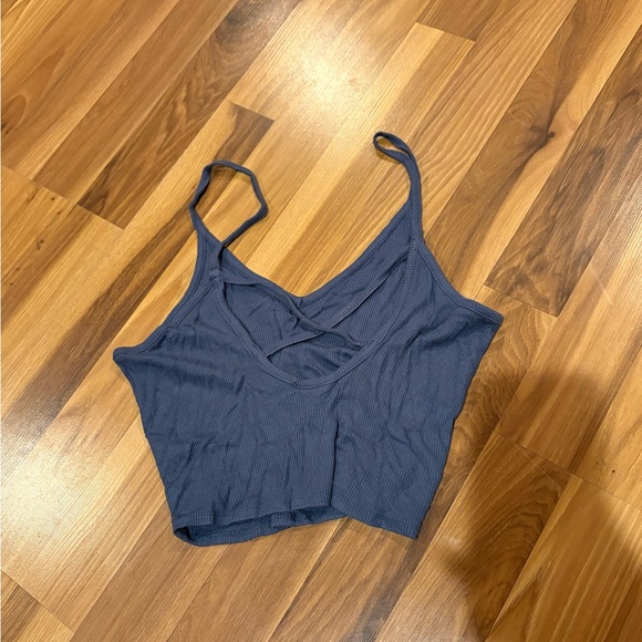 Stylish Blue Ribbed Crop Top - Picture 3 of 3